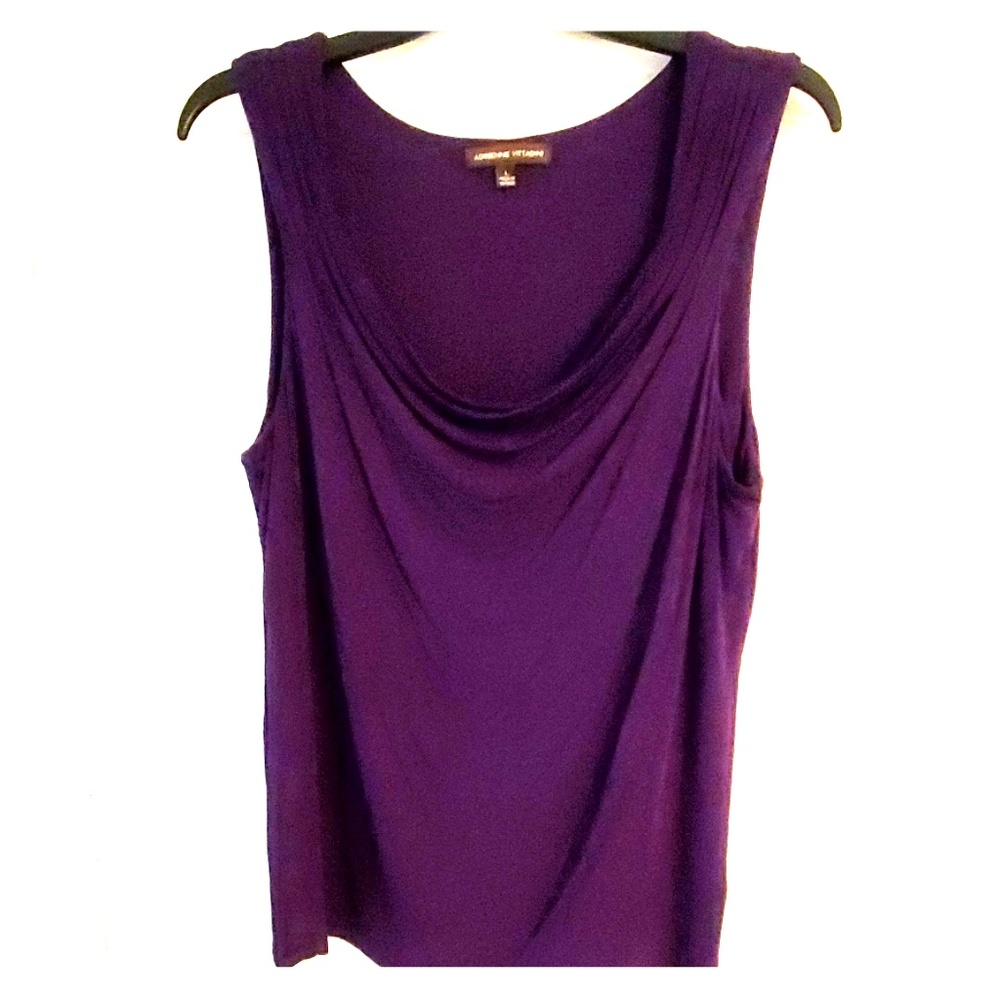 Adrienne Vittadini Dark Purple Drape Neck Top L